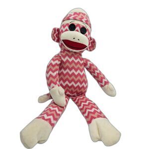 Ty Beanie Baby SOCKS the Sock Monkey Pink & White Zig Zag Plush  9"